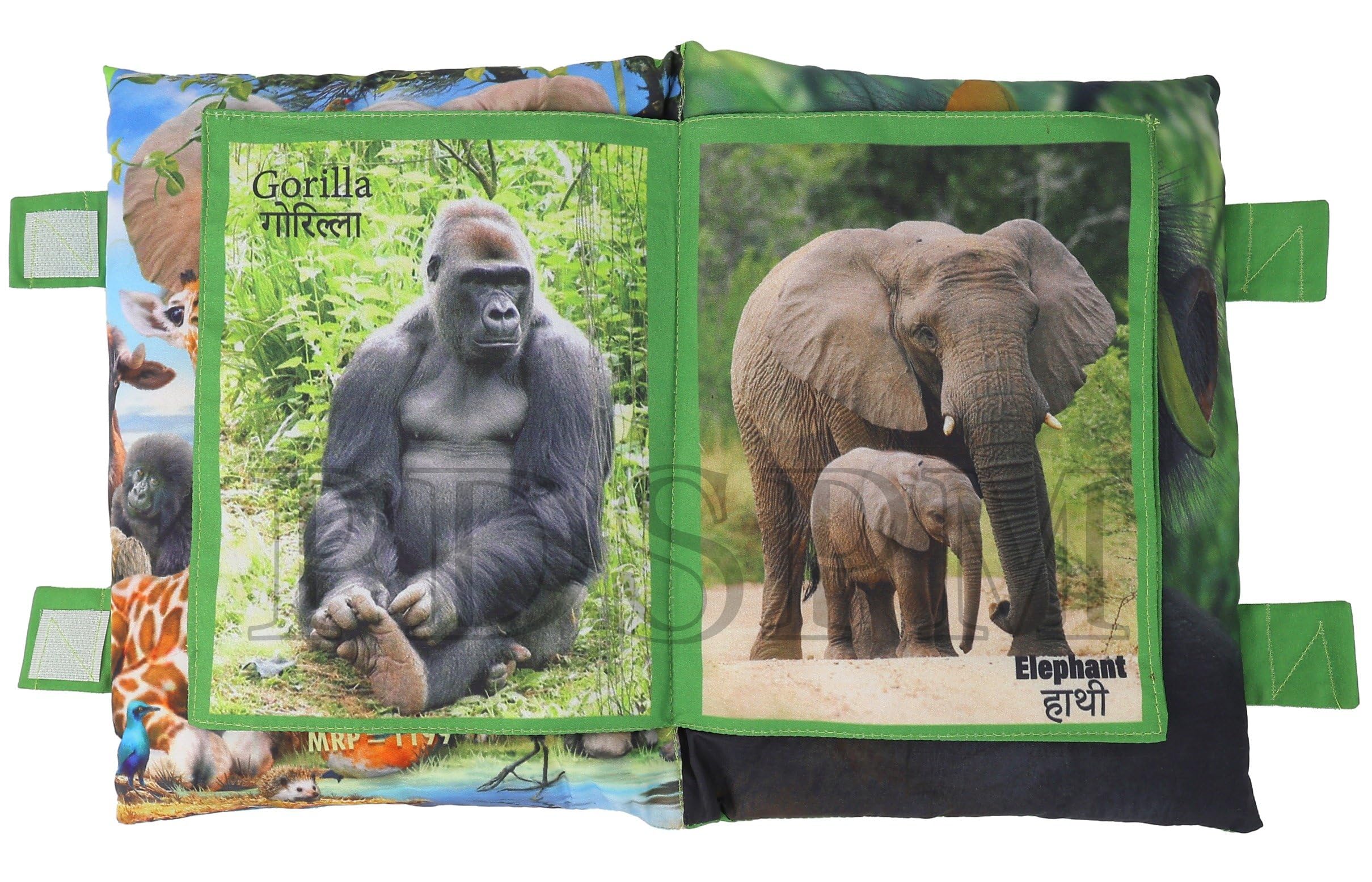 PDSPM Peek-A-Boo Learning Cushion Pillow Book | Soft Cloth Book Activity Toy | Jungle Animal Book for Kids | Animals Picture and Names Early Development Busy Book, 3