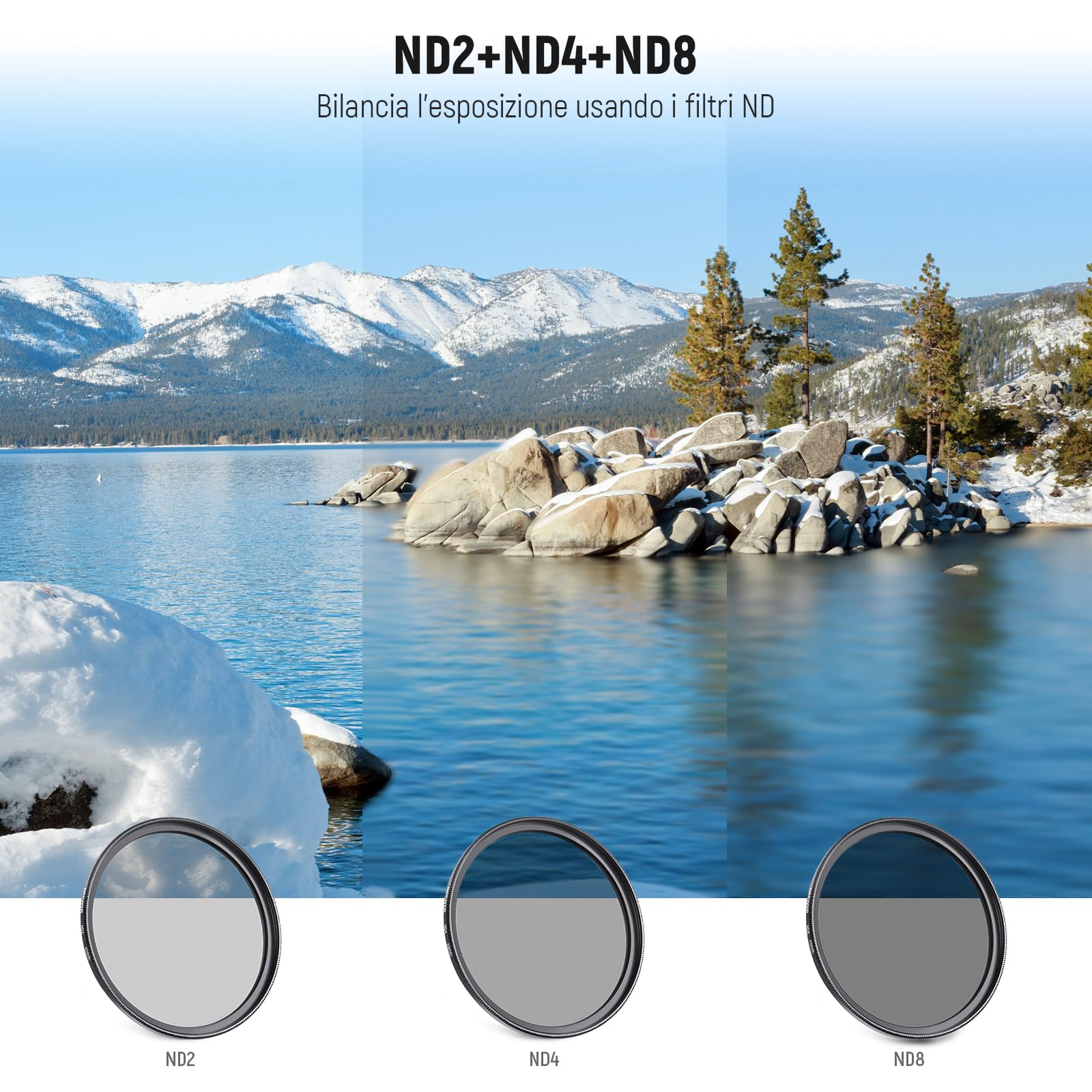 NEEWER Kit di Filtro per Obiettivo da 43mm: UV, CPL, FLD, ND2, ND4, ND8, Paraluce e Copriobiettivo Compatibile con Canon Nikon Sony Panasonic Fotocamere DSLR con Obiettivo da 43mm