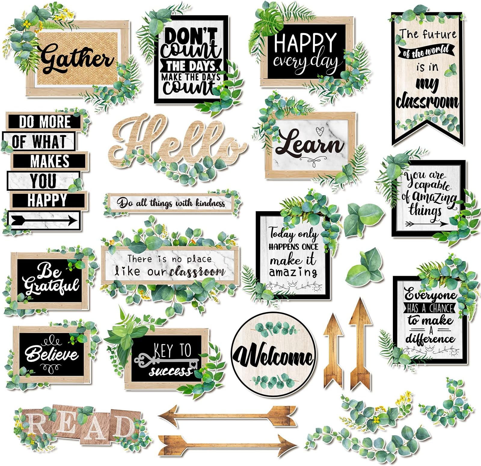 - Pajean 26 Pieces Eucalyptus Classroom Bulletin Board Set Classroom Positive Sayings Accents Inspirational Cutouts Motivational Gallery Signs for Back to School Office Home Nursery Wall Decoration