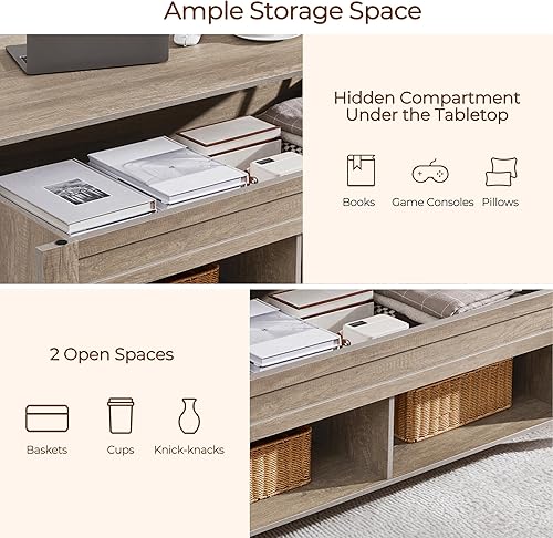 Miniatura 7 de YAHEETECH - Mesa de centro con compartimento de almacenamiento oculto y estante inferior, mesa de granja para sala de estar, oficina, recepción,
