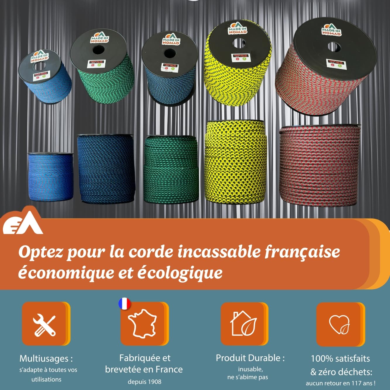 Knotty Corde tressée 5mm x 100m Paracorde Robuste Multifonction pour Bricolage, Jardinage, Bateau DIY Made in France