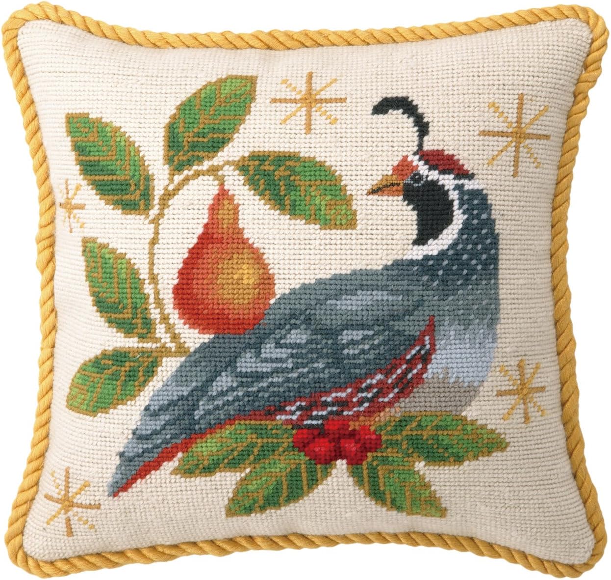 Peking Handicraft Winter Partridge Needlepoint Throw Pillow