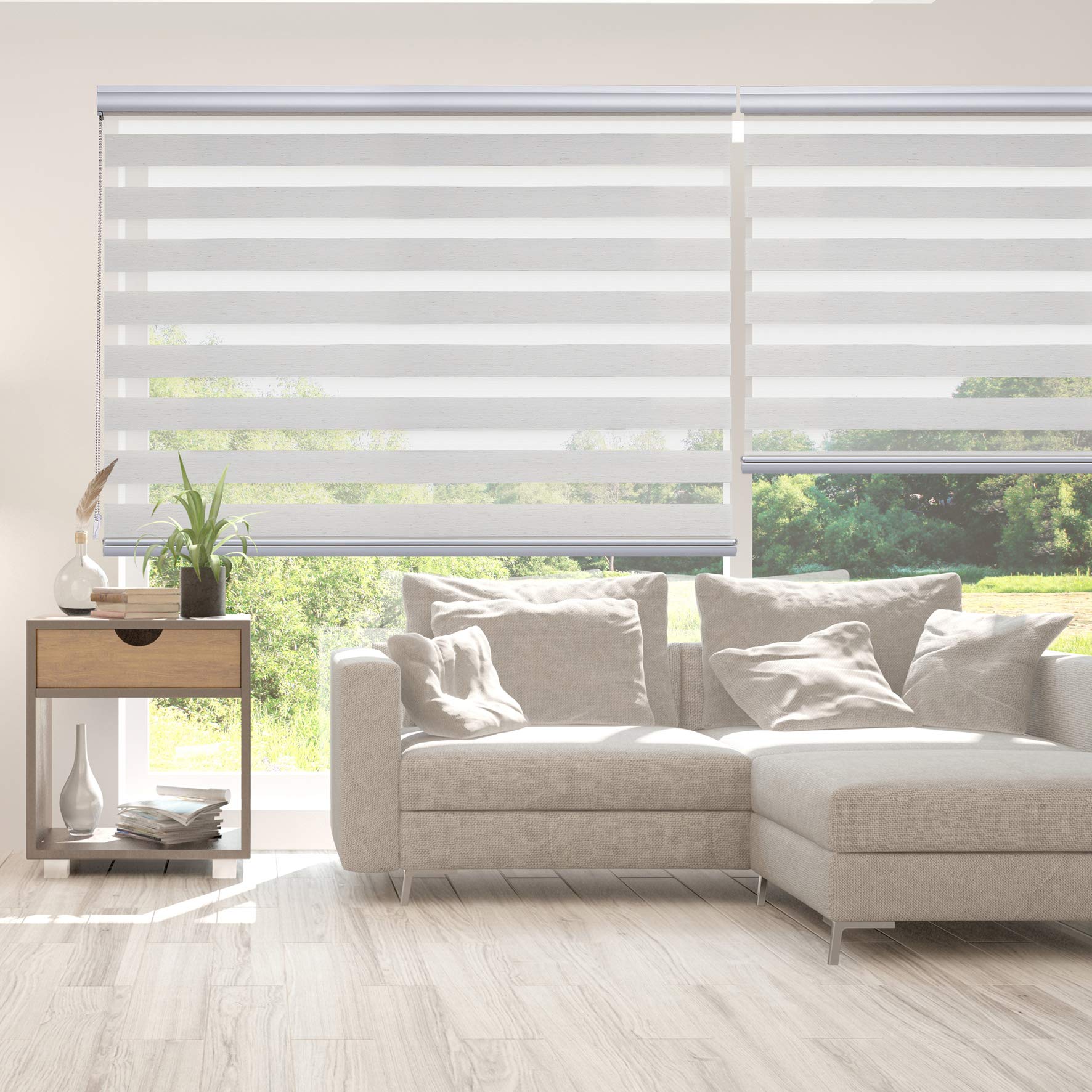 Estores Noche y Día Premium Alta Gama Fácil instalación 200x250 cm Lino | Estor con galería redonda y cadeneta en aluminio de Máxima Calidad para ventanas. El ancho de la tela mide 198 cm StoresDeco