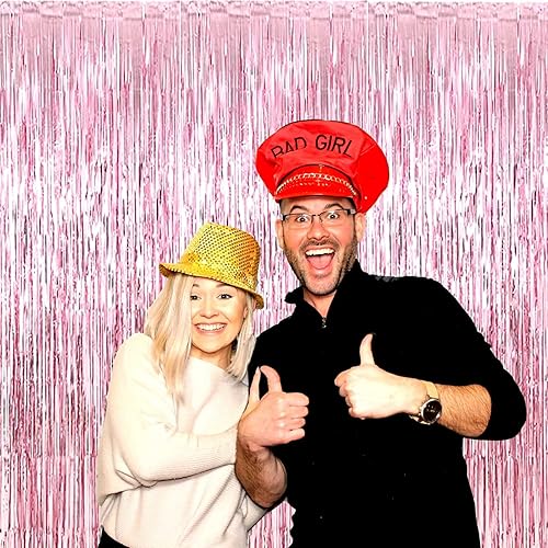 Miniatura 6 de Paquete de 8 cortinas de flecos de papel de oropel rosa, 3.28 pies x 8.2 pies, serpentinas metálicas para cabina de fotos, cumpleaños, boda,