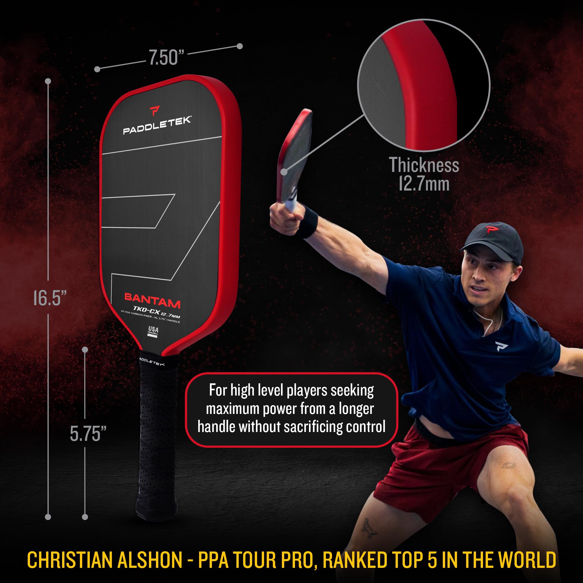 Paddletek BANTAM TKO-CX ピックルボールパドル Paddletek Bantam TKO-CX 12,7 mm - Pás profissionais de pickleball