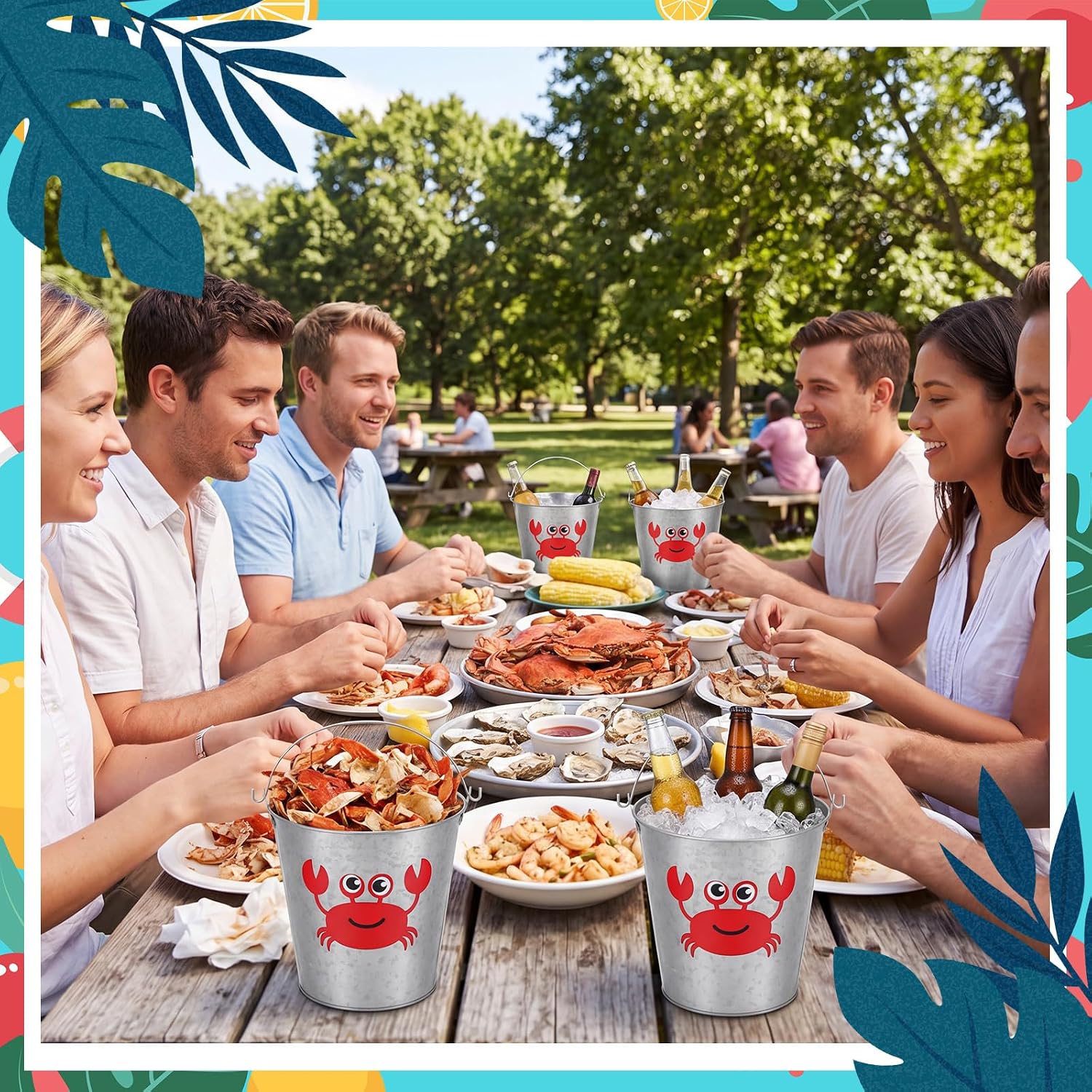 Yungyan 6 Pcs 5 x 4.8 in Crab Boil Party Supplies Metal Buckets with Handles Seafood Ice Buckets Lobster Crab Boil Mint Julep Ice Tub Beverage Tub for Seafood Festival Summer Birthday BBQ Picnic