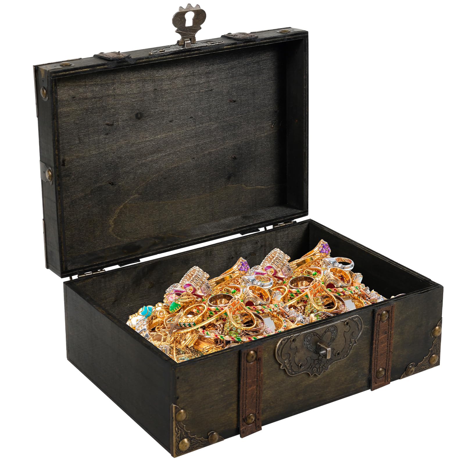 Kuanght Brown Vintage Treasure Chest 23.5 × 16.5 × 9.5Cm Wooden Treasure Box With Combination Lock, Pirate Storage Box For Pirate Party Treasures Hunting Birthday Christmas Decor And Photography Props