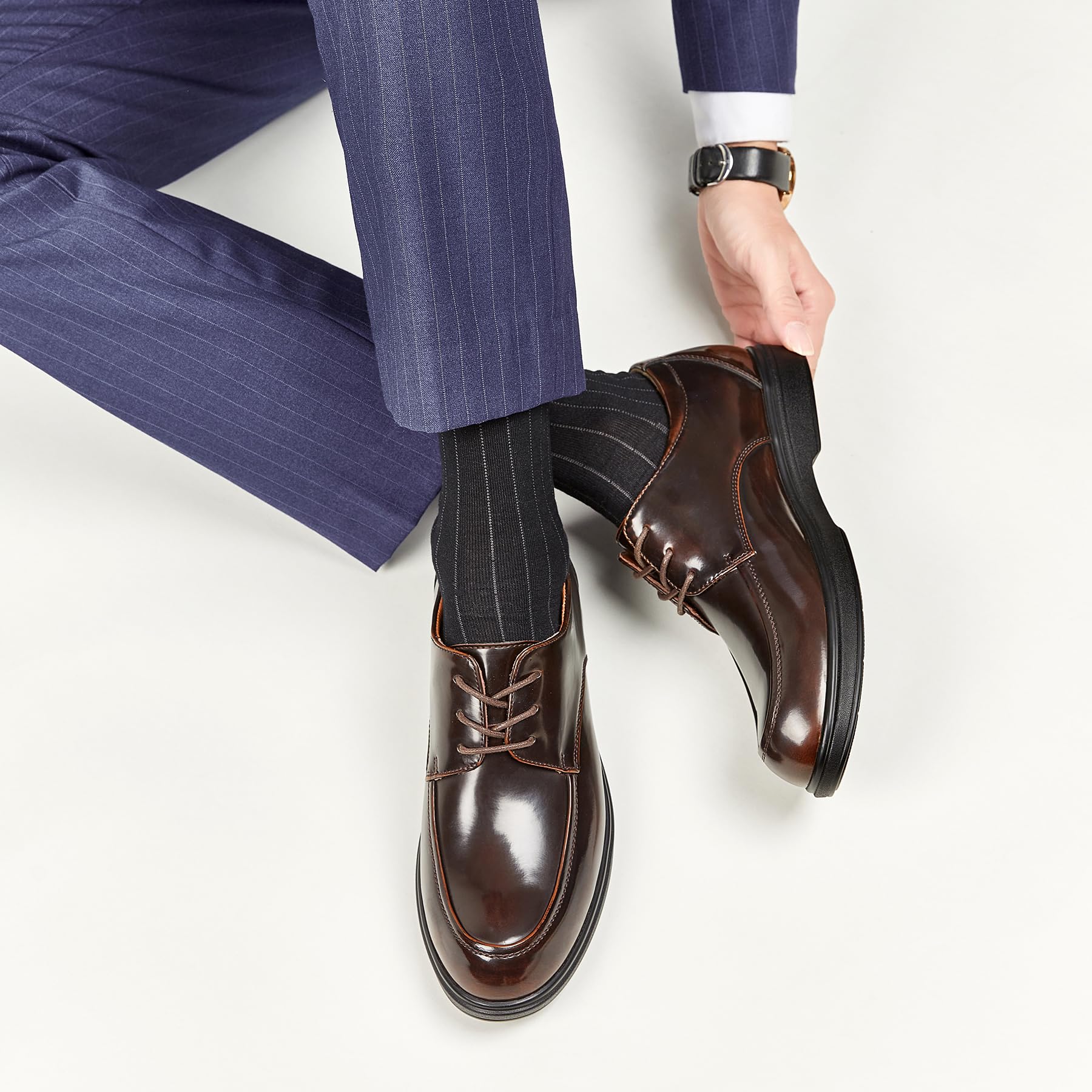 Allthemen Scarpe Eleganti Uomo Oxford in Pelle Mocassini da Lavoro Basse Vintage Derby Stringate Bovina