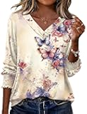 LOMON Blouses for Women Dressy Casual 3/4 Length Sleeve Womens Tops with Buttons Decor