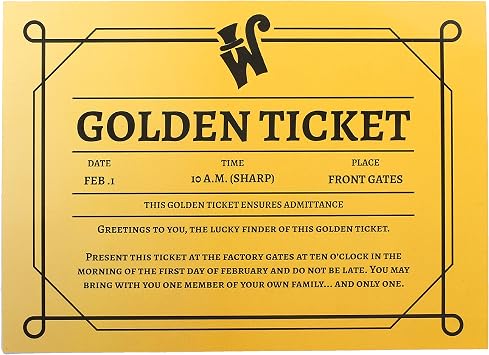 Golden Ticket Chocolate Factory - Chocolate Factory Golden Ticket Winner Accessory - Perfect for World Book Day School Book Week Fancy Dress - Pack of 3