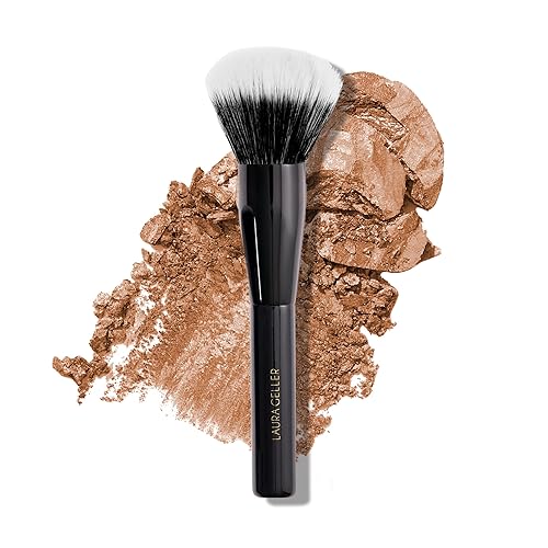LAURA GELLER Brocha de maquillaje en polvo de cara completa con mango de madera en negro medianoche base, polvo fijador, rubor, bronceador,