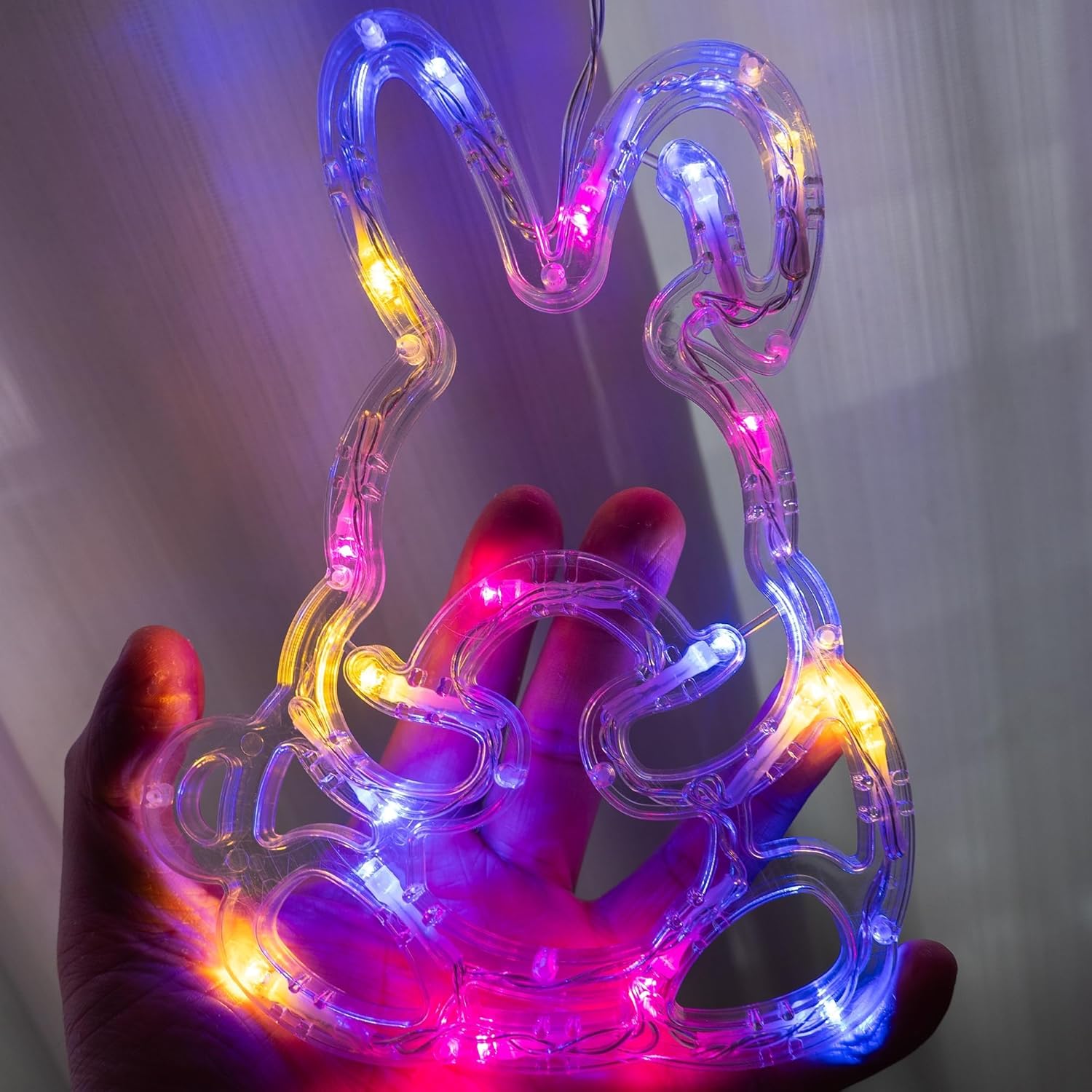 Dazzle Bright Easter Lights, 222LED 9FT Pastel Rabbit and Eggs Curtain String Lights with 8 Modes, Plug in Easter Decorations for Indoor Window Outdoor Party Decor (Multi-Colored)
