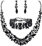 BriLove Collier de mariage Boucles d'oreilles Bracelet Bijoux pour femmes Austrian Crystal Marquise Cluster Collar Dangle Link Set