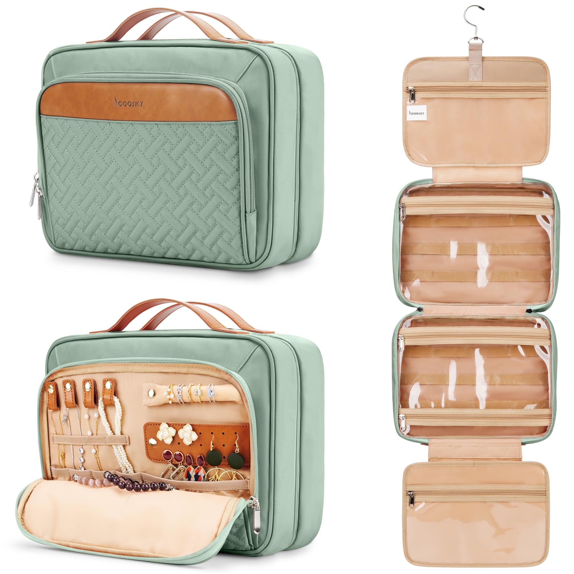 COOSKY Travel Hanging Toiletry Bag for Women, Cruise Ship Essentials, with Jewelry Organizer, Extra Large Makeup Dopp Kit, Waterproof Cosmetic Bags,