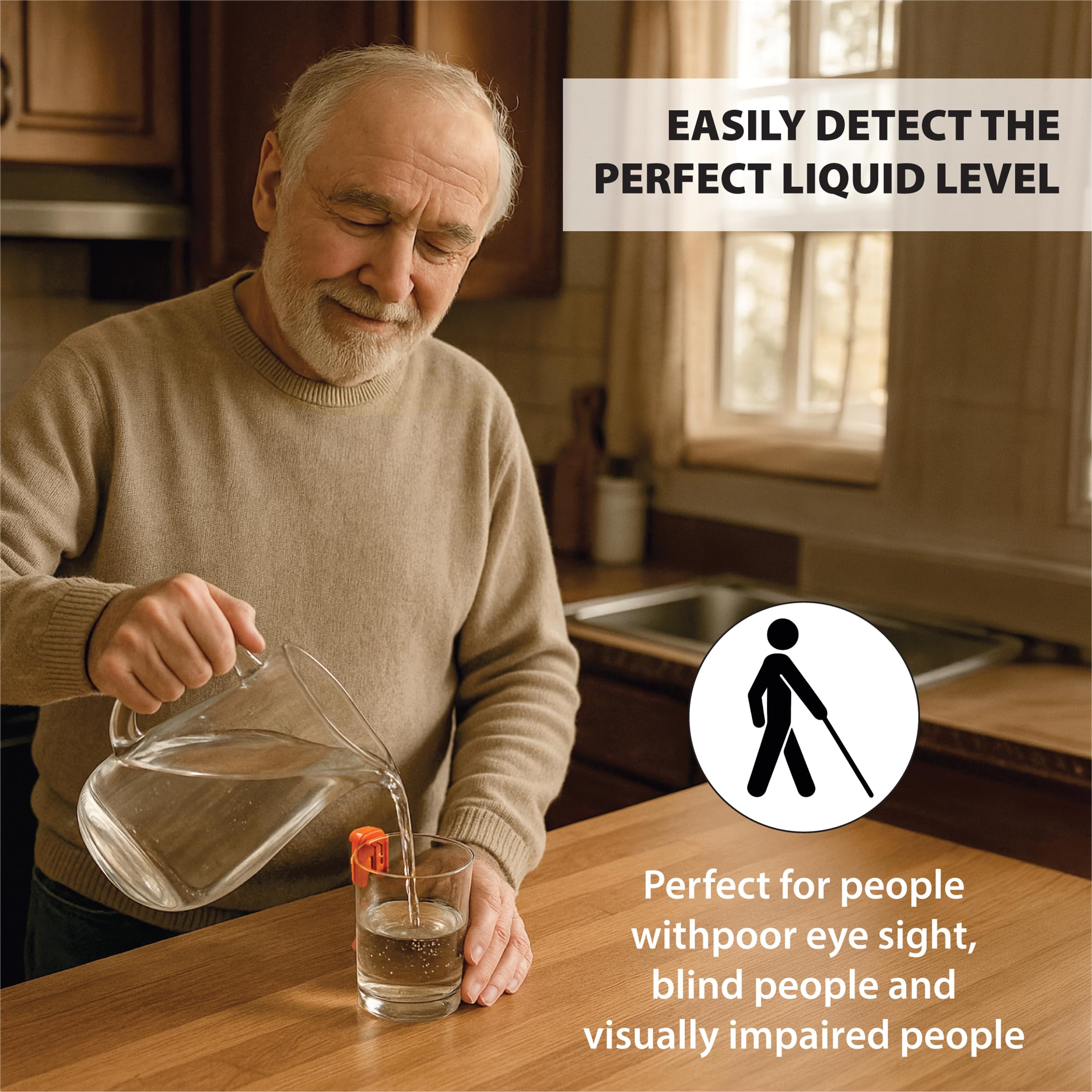 Aidapt Indicateur de niveau de liquide avec alarme vibrante sonore sonore pour signaler la tasse tasse tasse pleine pour une utilisation par les utilisateurs aveugles et malvoyants Orange