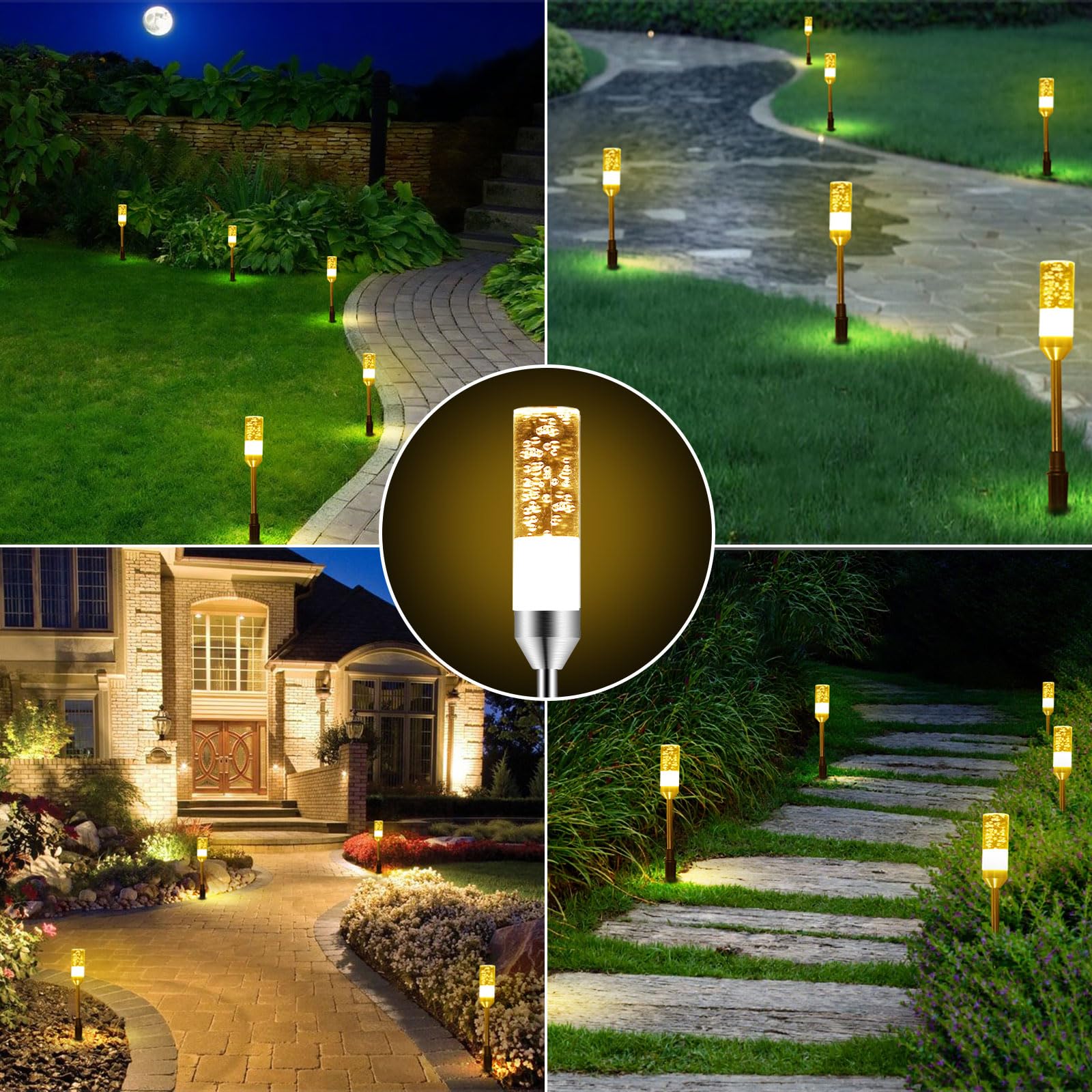Gartenbeleuchtung 6er, Gartenleuchte mit Erdspieß, IP65 Wasserdicht LED Gartenstrahler mit Stecker, Gartenlampe mit Kabel, Außen Gartenleuchten Warmweiß 2700K für Rasen, Terrasse, Hof(570LM)