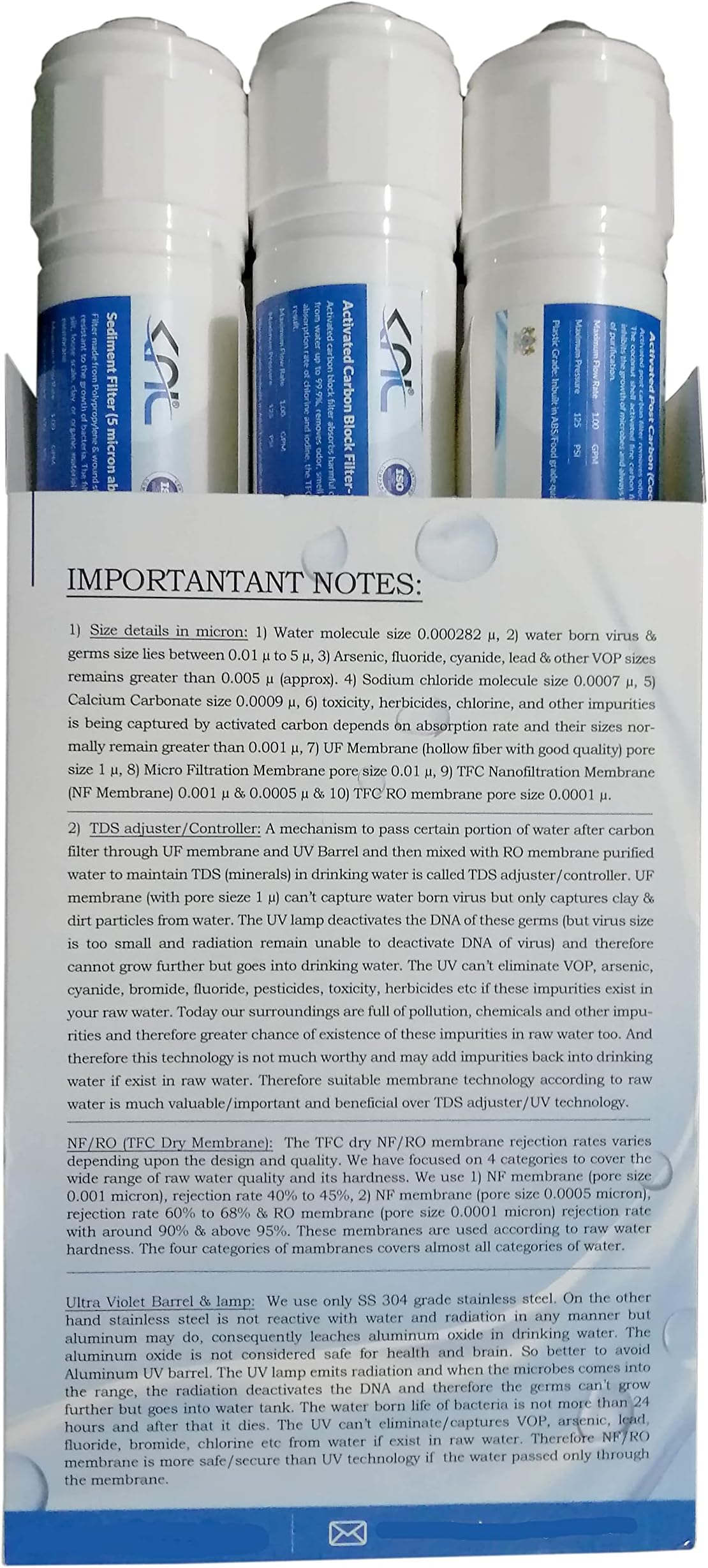 KNL Sediment, Activated Block Carbon (Pre Carbon) & Activated Post Carbon (Coconut Shell) Inline cartridges/Filters/Candle Set for RO/NF Water Purifier Filter