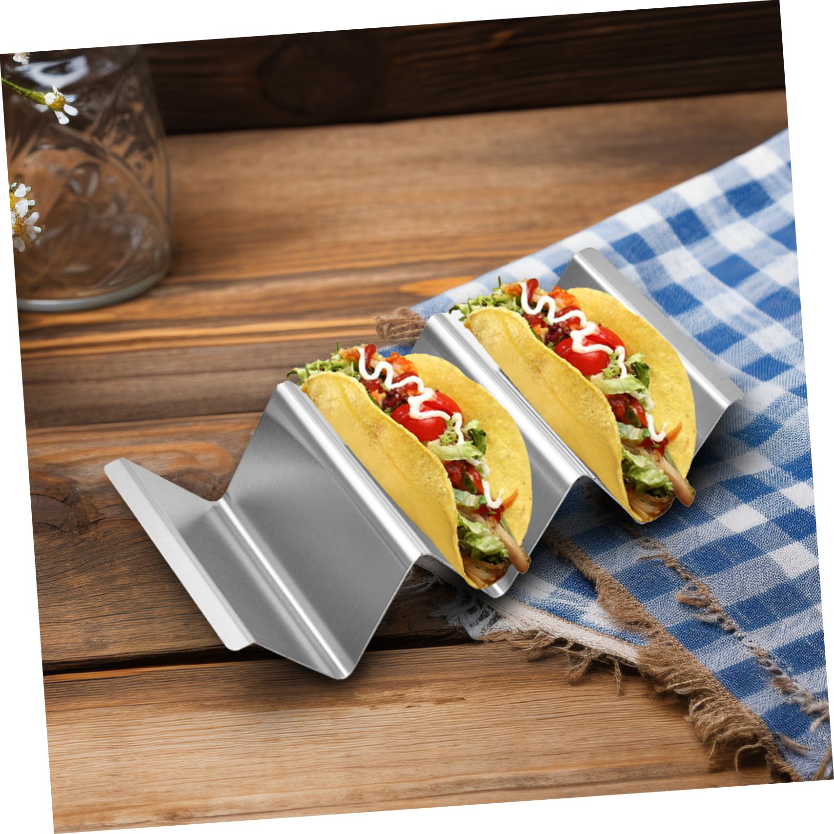 Soporte para Tacos Acero Inoxidable Asa 4 Piezas de 3 Ranuras