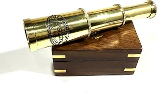 Nautical Handheld Pirate Brass Telescope with Box / Case ,Sailor Home Decor Pirate Captain Boat Toy Gift (6", Full Brass)