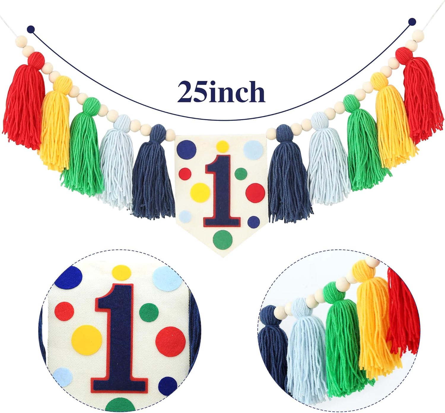 Colourful Rainbow Dot 1st High Chair Banner for Boys Girls Birthday Party Decoration Wall Hanging - Image 7