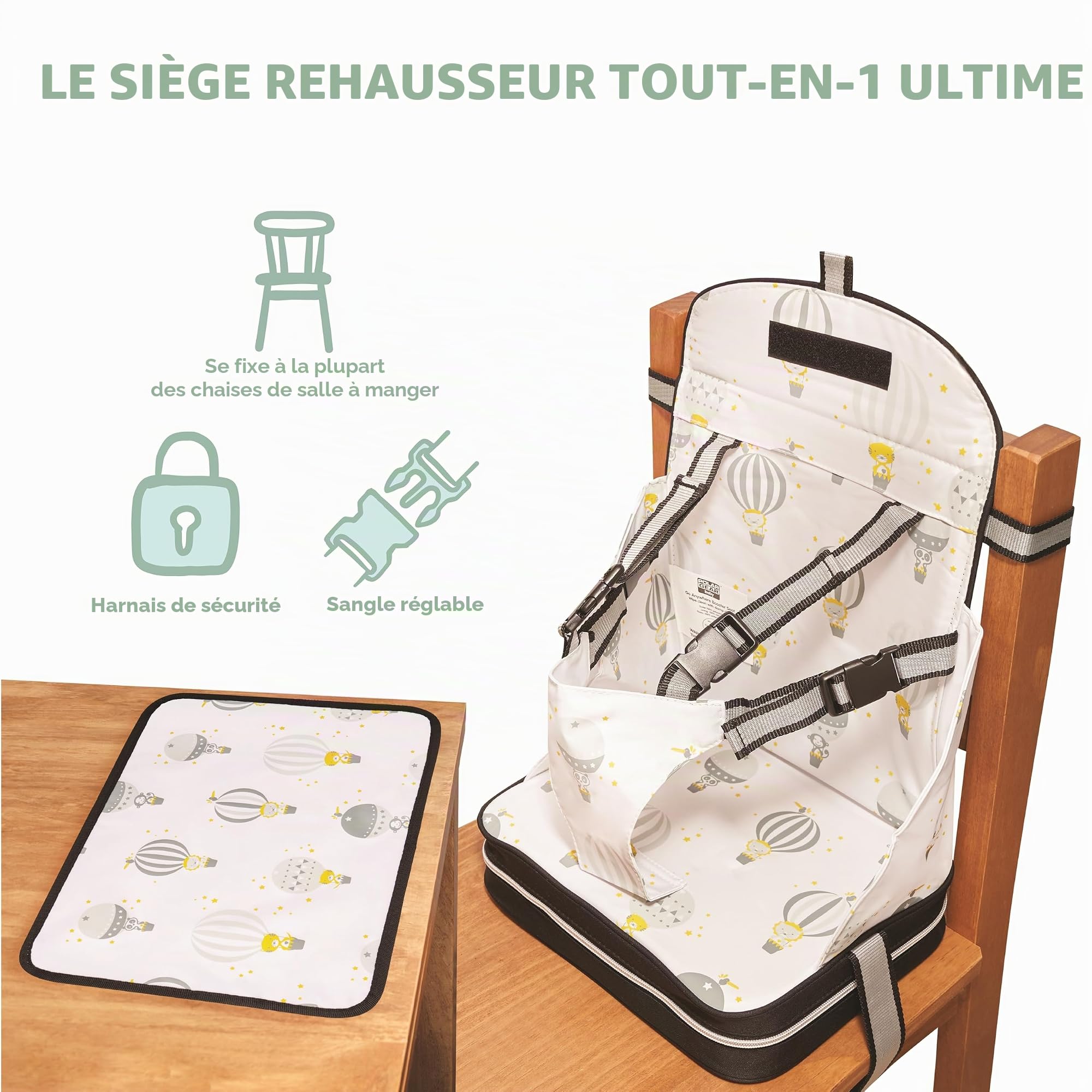 Polar Gear Chaise Alza avec napperon pour enfants, sans BPA, lavable, réutilisable et pliable, avec ceinture à 5 points