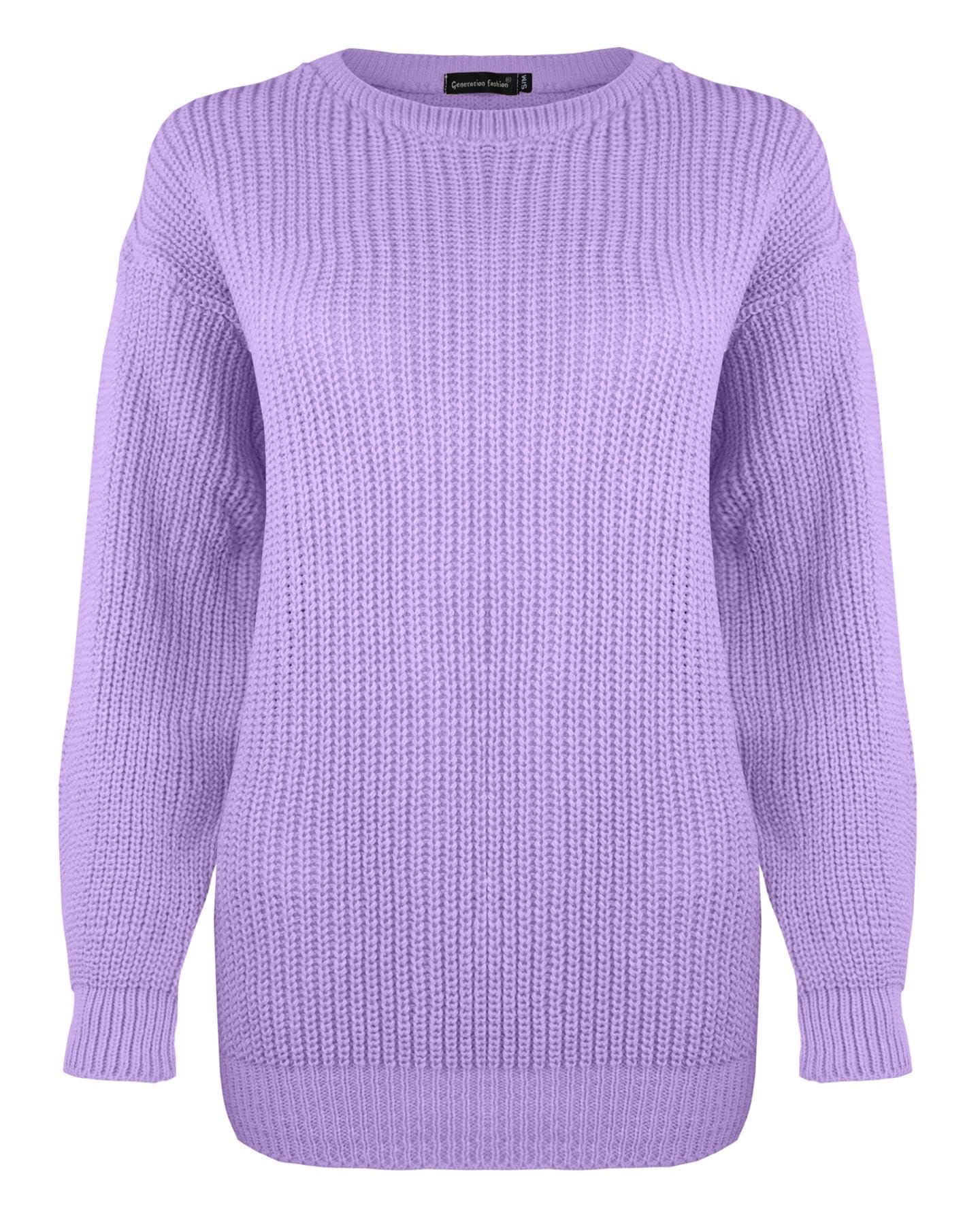 Generation Fashion New Ladies Women Oversized Long Sleeve Knitted Baggy Jumper Sweater Crew Neck Pullover Top[Lilac,SM]
