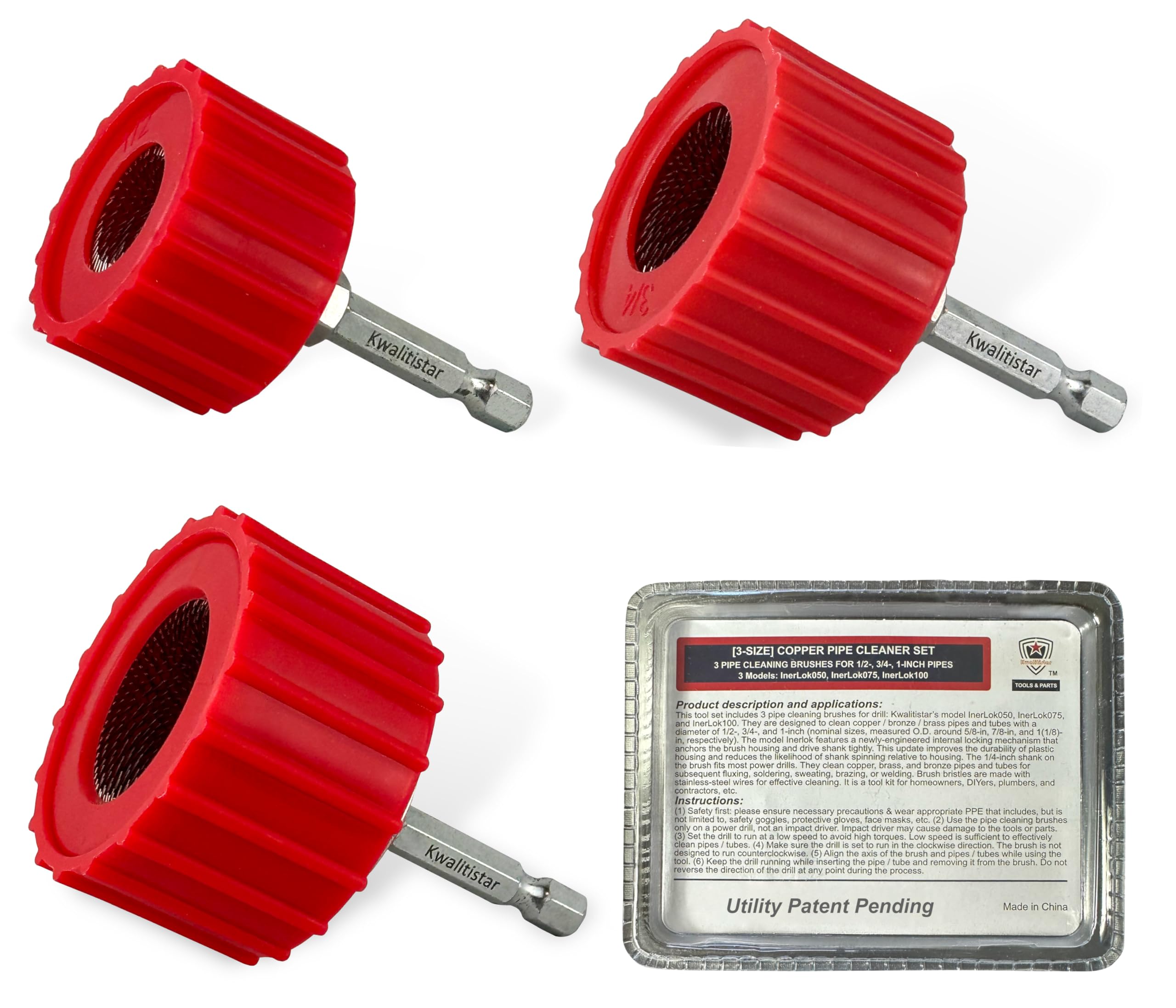 TOYO CLEAN COPPER 3本セット 3-Size Set] Copper Pipe Cleaner for Drill, Clean 1/2, 3/4, 1-in