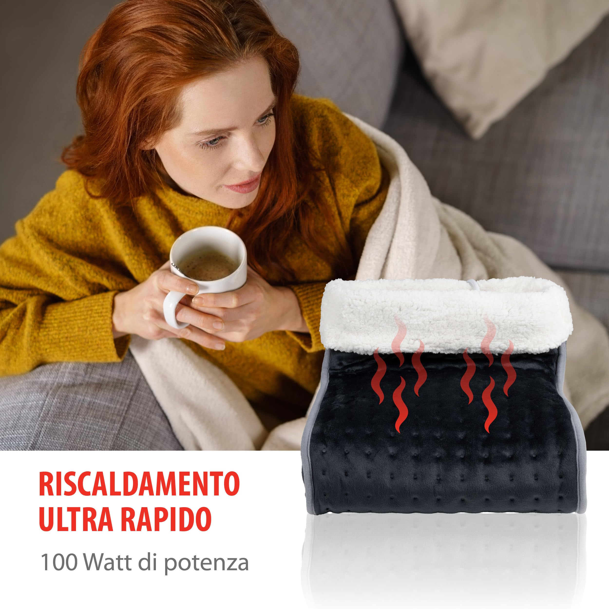 Alpina Scaldapiedi Elettrico - Scalda Piedi per la Cura Dei Piedi - Cuscino Scaldapiedi Lavabile - 3 Livelli di Calore - Grigio