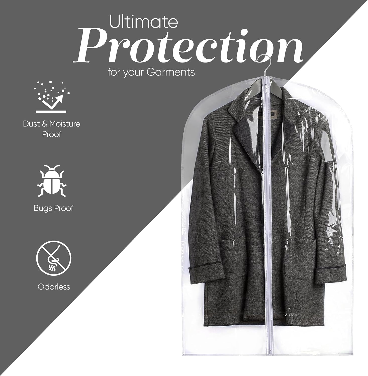 Handy Laundry Clear Vinyl Garment Bag - Protect Your Clothing While Traveling & Dust Free While Hanging in Your Closet. Ideal for Coats, Suits, Dresses or Gowns - Set of 2 (24 X 42 Inches)