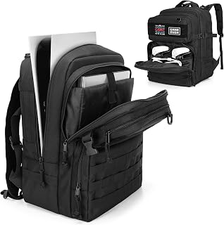 PGmoon Tactical Game Backpack Compatible with PS5/PS4 Console, Travel Carrying Case Storage Bag for 15.6’’ Laptop, Portable Monitor, Controller, Headset and Other Gaming Accessories (Patent Design)