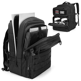 PGmoon Travel Backpack Compatible with PS5/PS5 Slim/PS5 Pro/PS4 Console | Tactical Carrying Case Storage Bag for 15.6" Laptop, Portable Monitor, Controller and Other Gaming Accessories