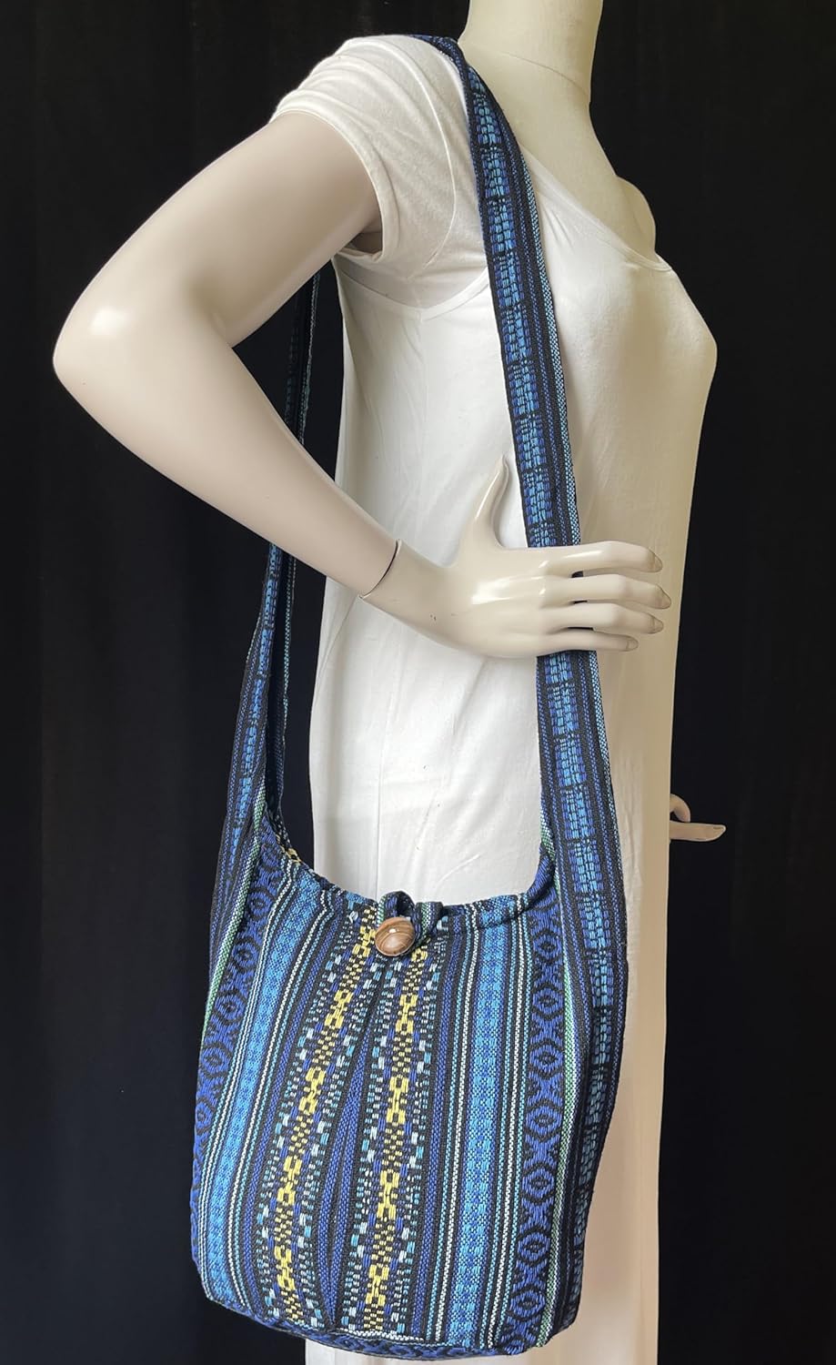 Woven Hippie Crossbody - Hobo Sling Shoulder Bag - Thai Cotton Boho Messenger Purse - Medium