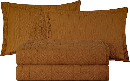 Miniatura 9 de Chezmoi Collection Roswell - Juego de edredón de 3 piezas, 100% algodón, tamaño King, especias, acolchado a rayas geométricas, ligero, vintage,