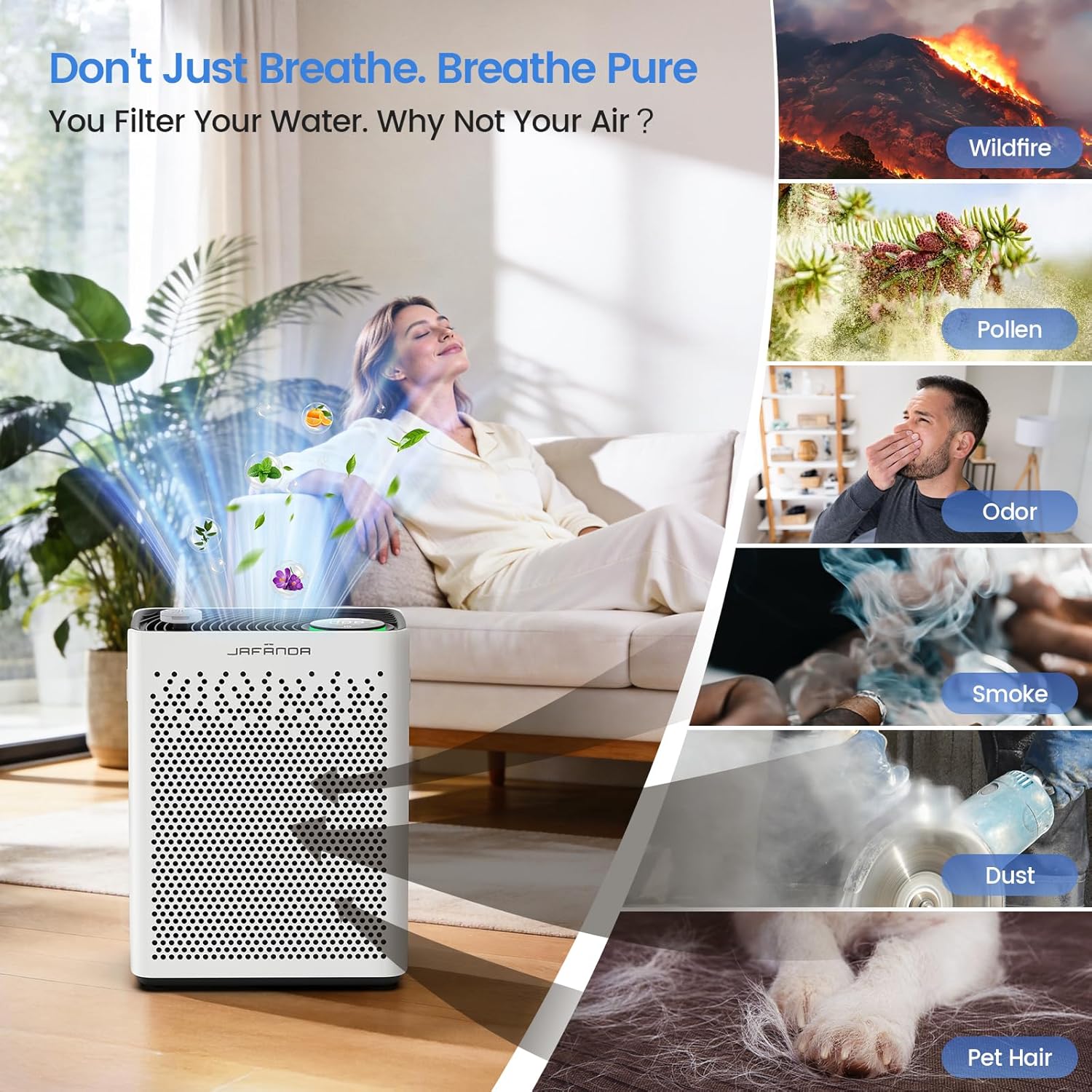 Air Purifiers for Home Bedroom Large Room, HEPA Air Purifier with Washable Pre-Filter, AHAM VERIFIED, Air Cleaner with Smart Auto-Mode PM2.5 Display for Pets, Smoke,Dust Pollen
