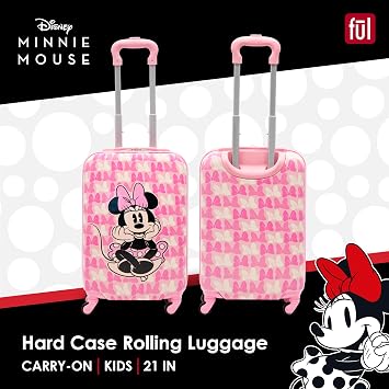 FUL Disney Minnie Mouse Kids Suitcase for Girls, Pink | 21 Hardshell Carry On Luggage,Bows, Rolling with Spinner Wheels, Airline Approved