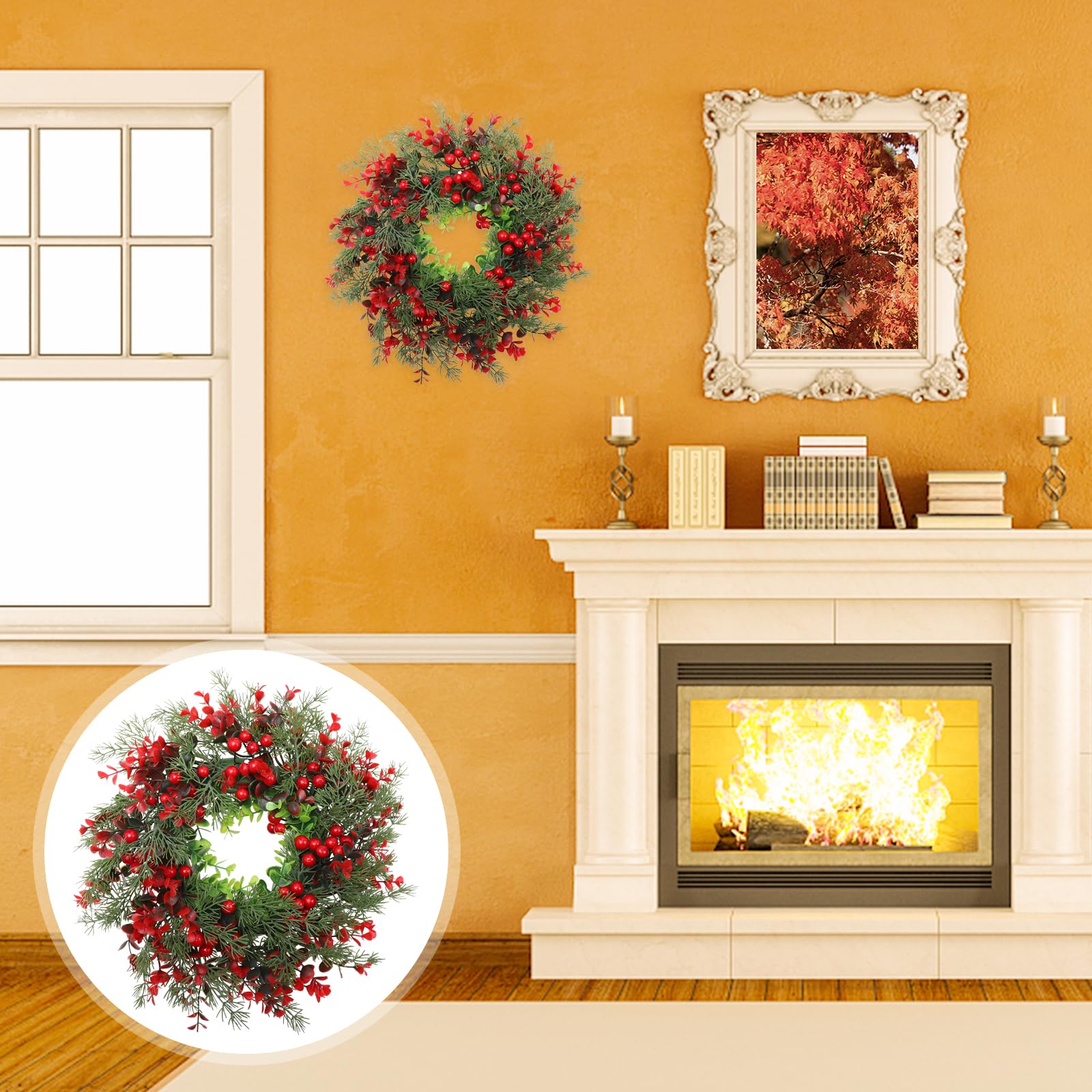 Baluue Ghirlanda Natalizia, Ghirlanda Di Natale Artificiale Per D'ingresso 35 Cm Ghirlanda Di Bacche Rosse Con Bacche Rosse Aghi Di Pino Pigne Decorazioni Natalizie Per Parete Decorazioni Natalizie