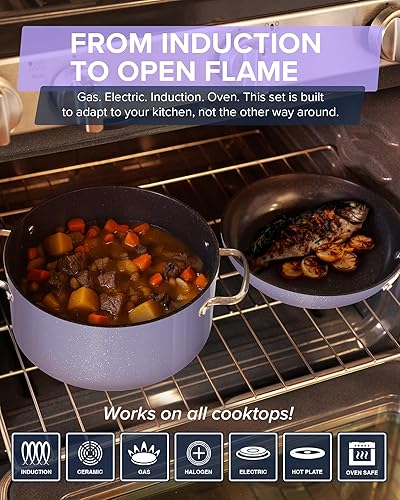 Miniatura 4 de Nuwave Healthy G11 - Juego de ollas y sartenes antiadherentes, dureza casi diamante 9H, resistente a los arañazos, funciona en todas las estufas,