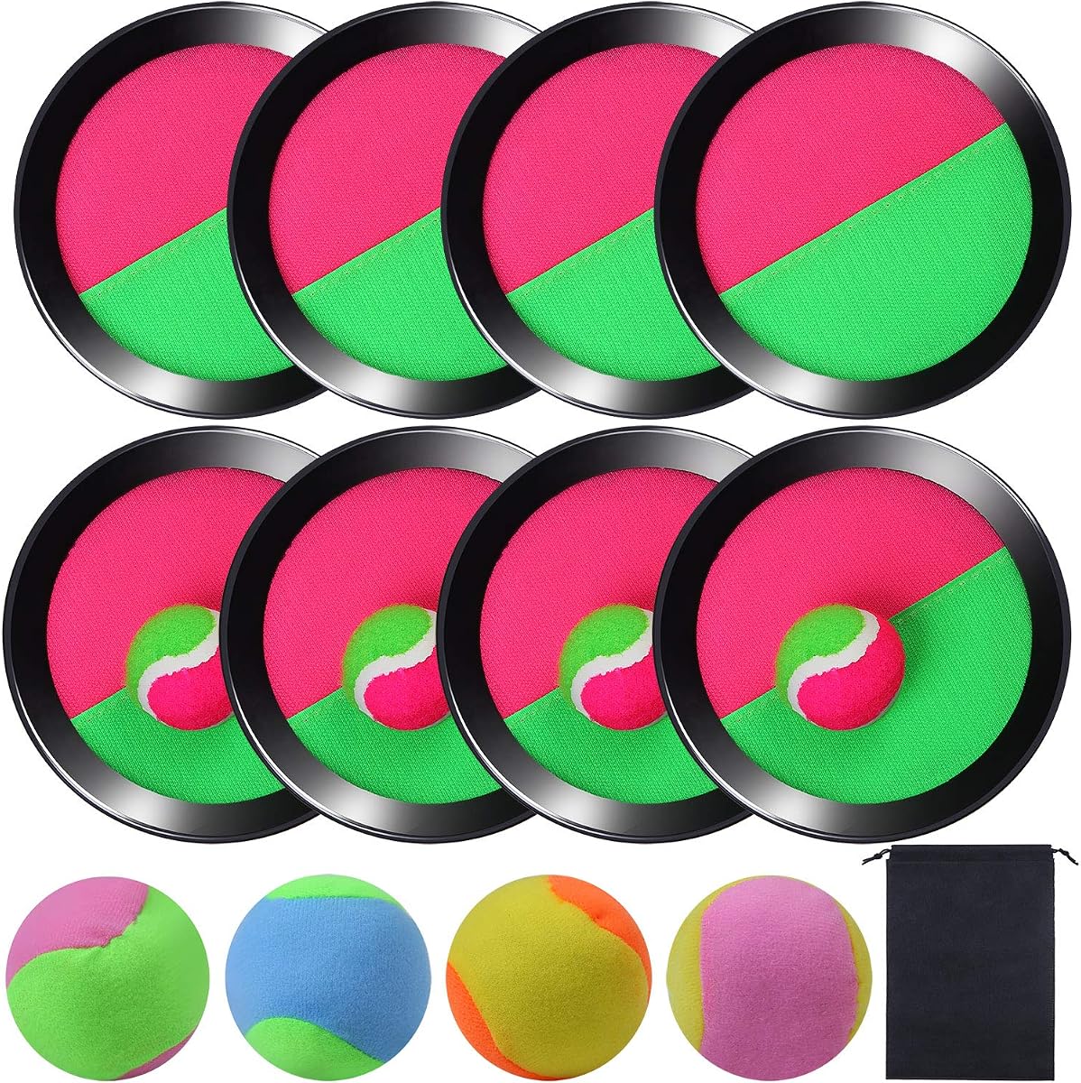 Cooraby Toss and Catch Paddle Game Disc 4 Set Paddle Toss and Catch Ball Juego deportivo Adecuado para deportes, playa y fiesta con bolsa de almacenamiento, 8 paletas y 8 pelotas