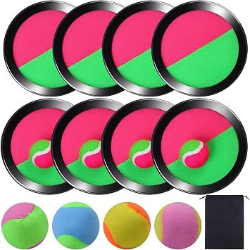 Cooraby Toss and Catch Paddle Game Disc 4 Set Paddle Toss and Catch Ball Sport Game Suitable for Sports, Beach and Party Favor with Storage Bag, 8 Paddles and 8 Balls