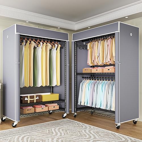 Miniatura 6 de FUTASSI Perchero negro con cubierta gris, armarios con ruedas P1C Plus, perchero de metal para colgar ropa, armario de almacenamiento de ropa, 46