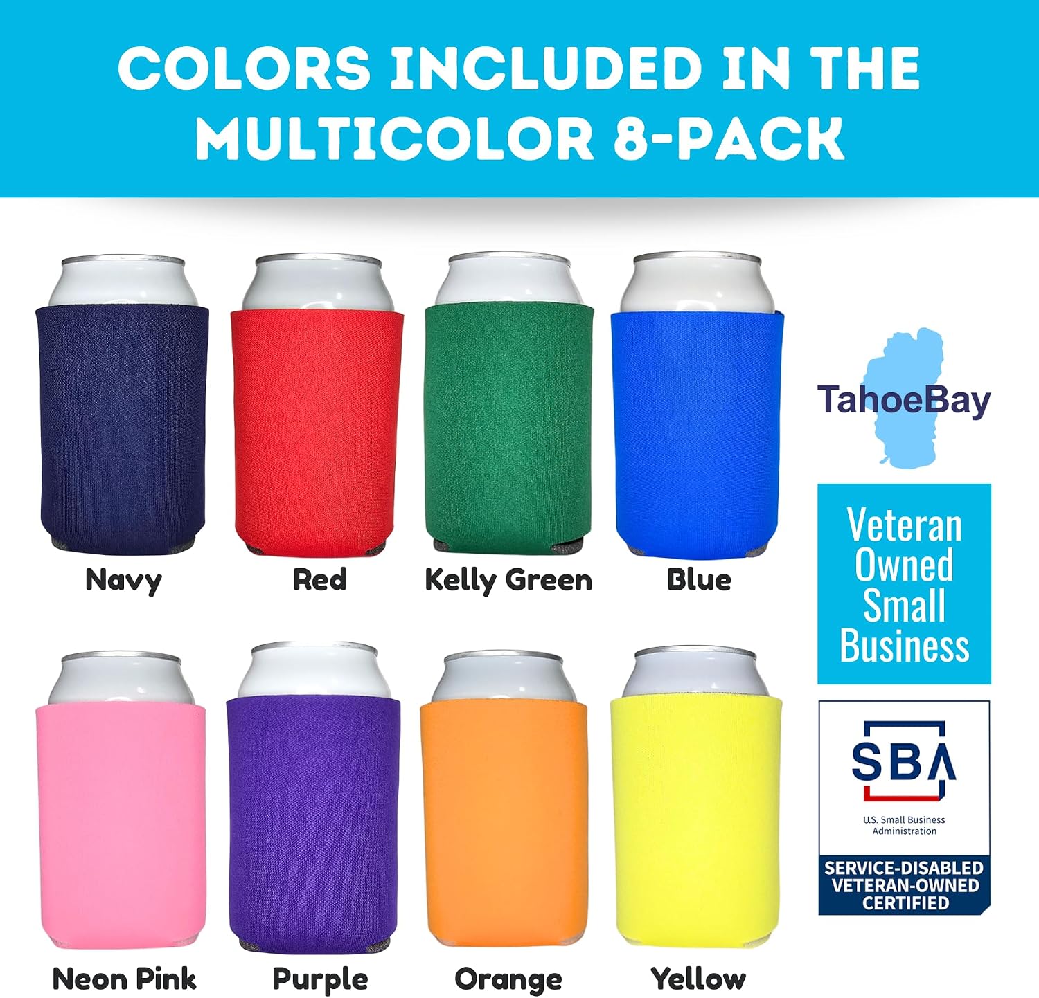 TahoeBay Blank Can Cooler Sleeves in Bulk, Regular, Multicolor, 8-Pack