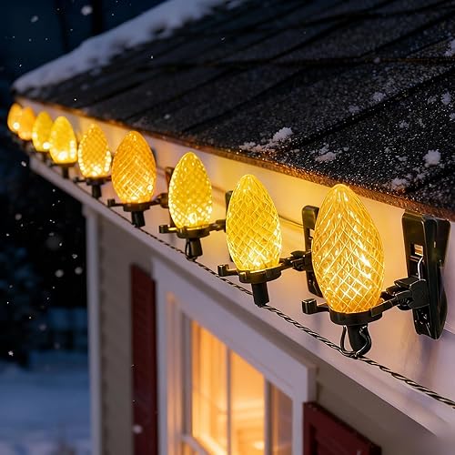 Miniatura 3 de TW SHINE Luces de Navidad C9, 100 luces LED de 66 pies para exteriores, con 100 clips de resorte y temporizador, impermeables, conectables para