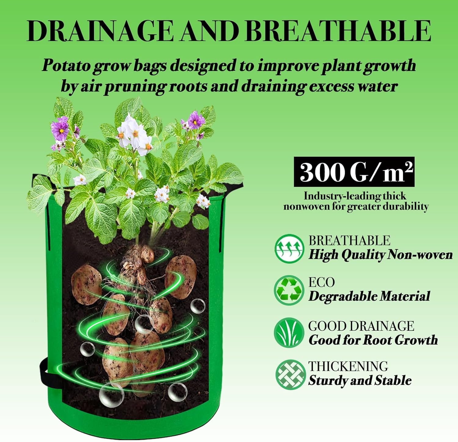 5Packs 15Gal Colorful Potato Grow Bags, Heavy Duty Potato Bags for Growing Potatoes, Potato Planter, Non-Woven Fabric, Muticolor