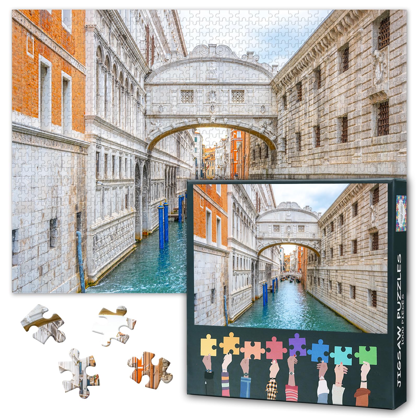 Rio di Palazzo Puzzles for Adults 1000 Pieces, Bridge of Sighs Jigsaw Puzzles, Italian Ponte dei Sospiri Adult Puzzle for Adults, Educational Fun Games or Toys for Elders Friends 20X27 INCH