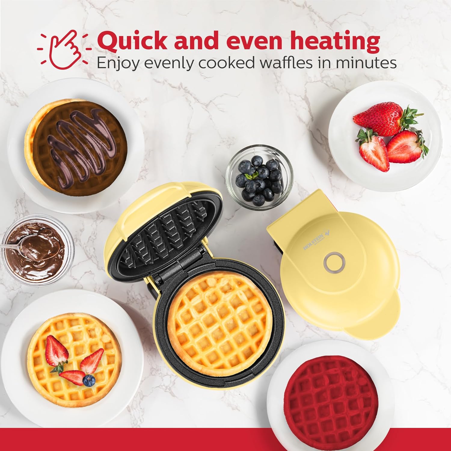 Holstein Housewares Personal Non-Stick Waffle Maker, Yellow - 4-inch Waffles in Minutes