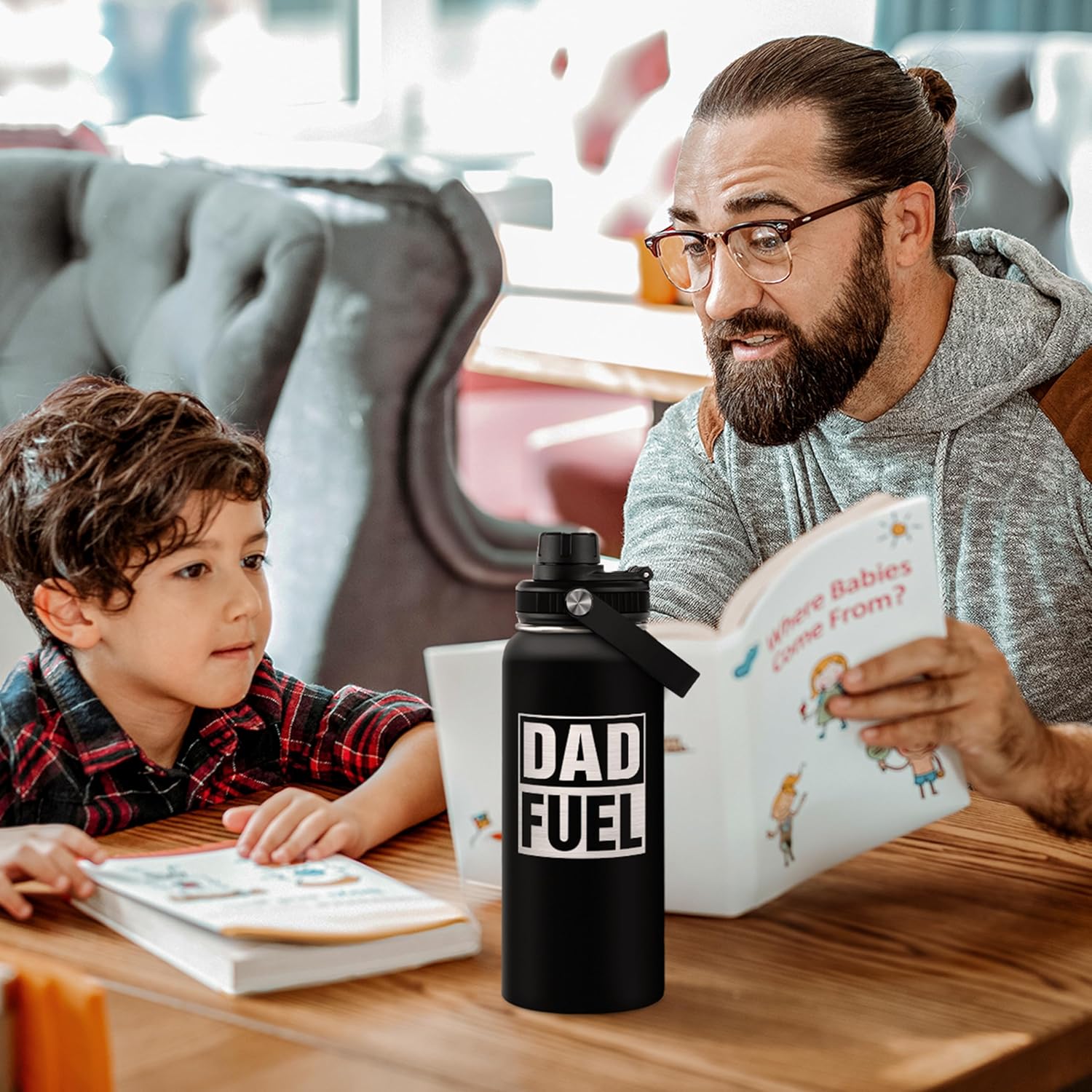 Dad Water Bottle 32oz Stainless Steel Insulated Sports Bottle with Lid, Gifts for Father from Daughter Son, Dad Gifts for Birthday Christmas Fathers Day
