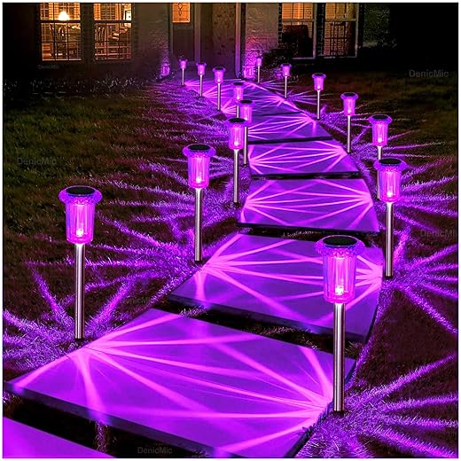 DenicMic Halloween Solar Lights Outdoor 15 Pack Purple LED Waterproof Yard Garden Patio Backyard Pathway Walkway Landscape Lawn Outside Halloween Decorations Outdoor