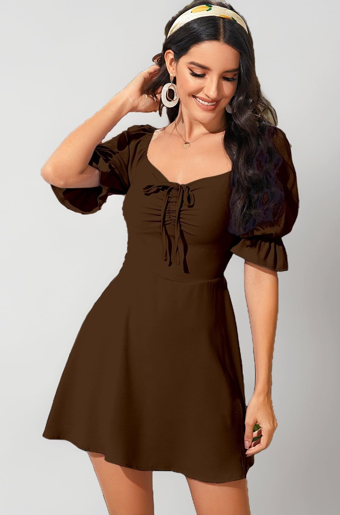 Aahwan Women's & Girls' Black Solid Ruched Detail A-line Mini Dress