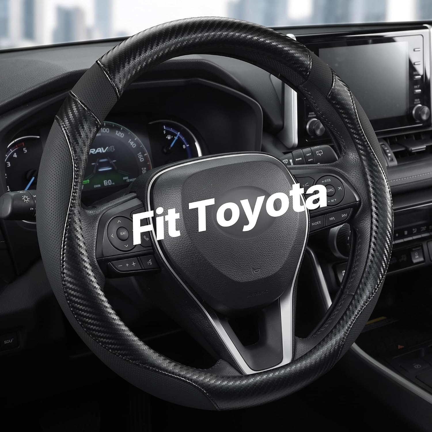 West Llama Customized Auto Car Steering Wheel Cover for Toyota Rav4 Corolla Camry Highlander (Glossy Black-Standard Size)