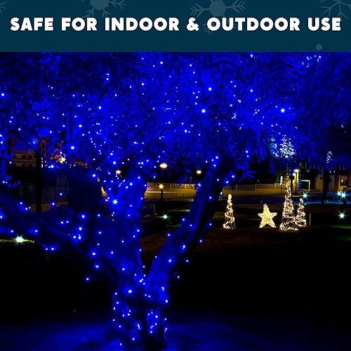 Miniatura 6 de Joiedomi 100 luces LED azules de Navidad, tira de luces LED azules de 24.7 pies, mini luces de árbol para decoraciones de Navidad en interiores o